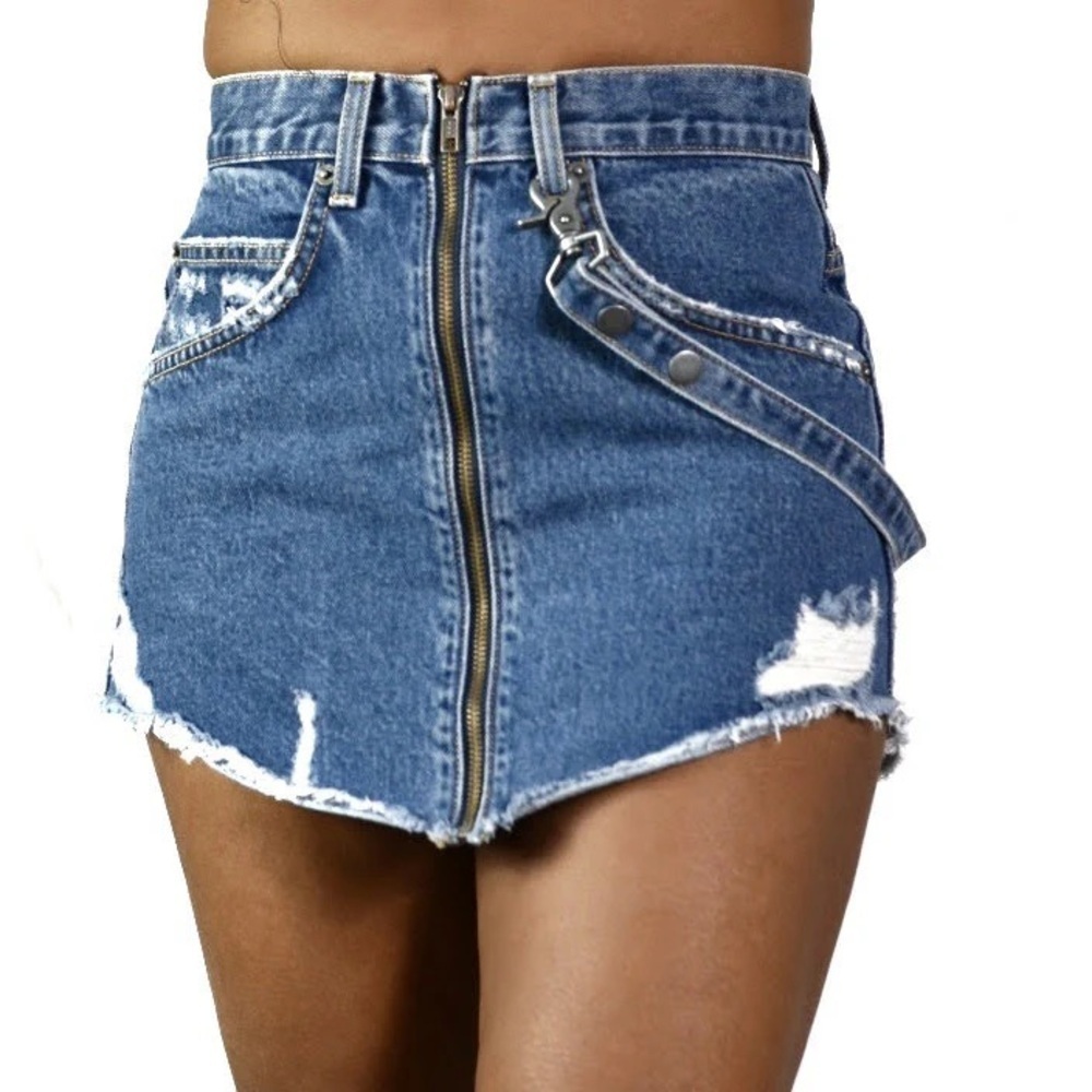 Carmar Delphius Beatrice Harness Distressed Denim Skirt, Size 27 - Picture 2 of 10
